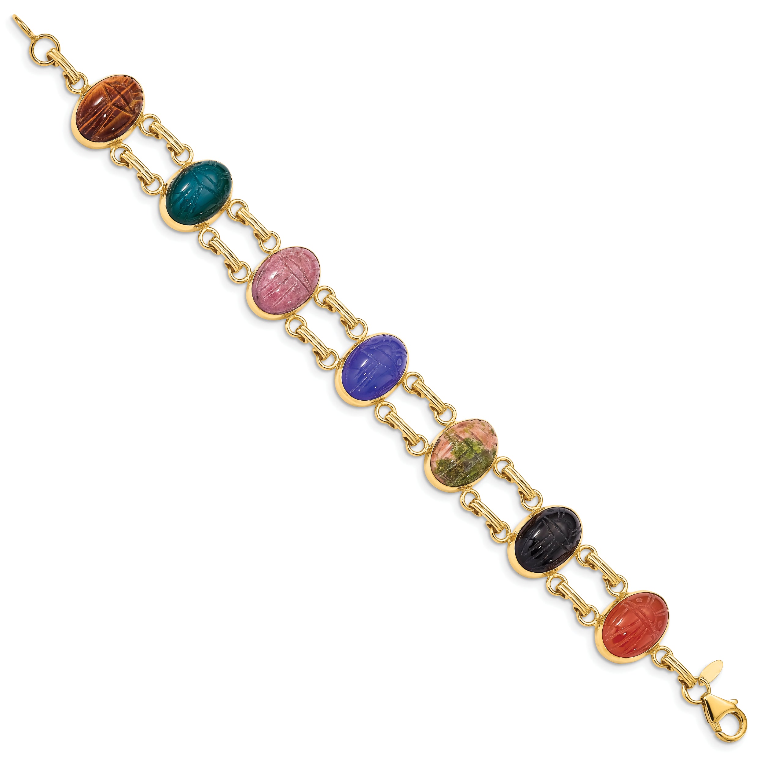 14k 7 Stone Scarab 7 inch Bracelet