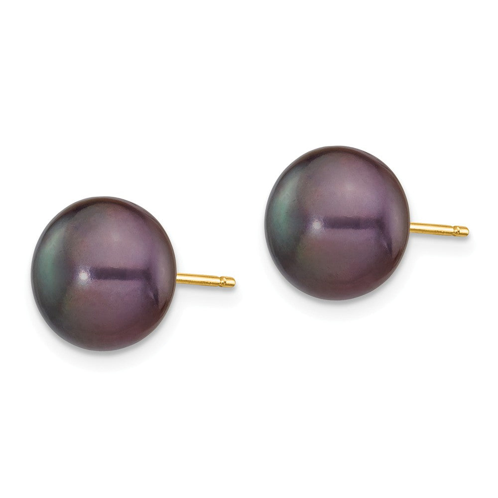 14K 9-10mm Black Button FW Cultured Pearl Stud Post Earrings Secondary image