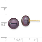 14k 9-10mm Black Button FW Cultured Pearl Stud Post Earrings