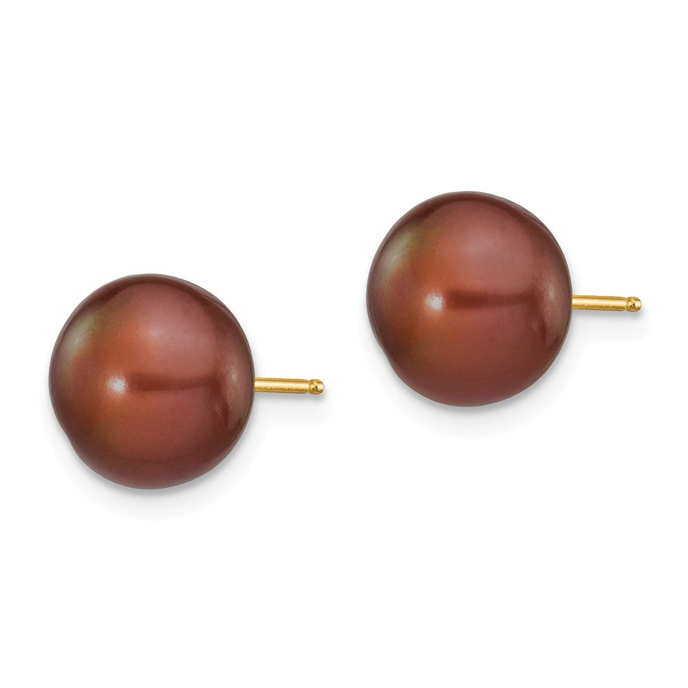 14K 9-10mm Coffee Button Freshwater Cultured Pearl Stud Post Earrings Secondary image