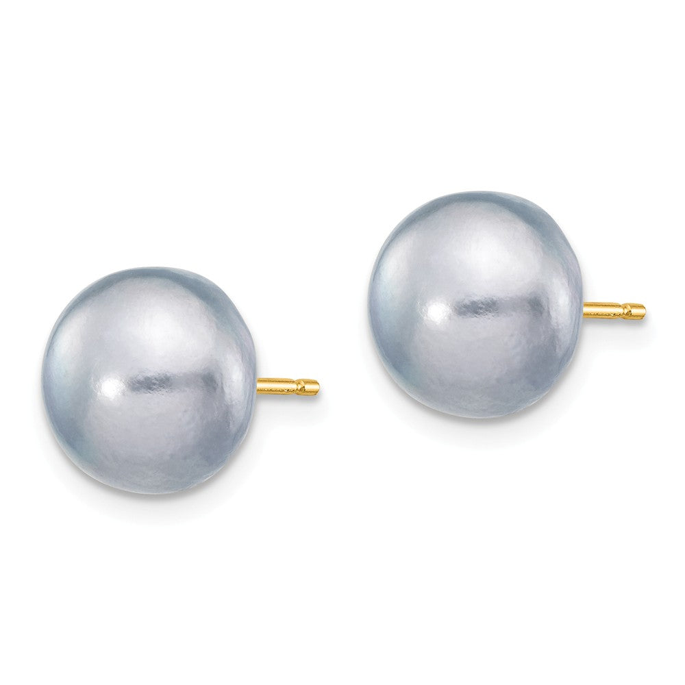 14K 9-10mm Grey Button FW Cultured Pearl Stud Post Earrings Secondary image