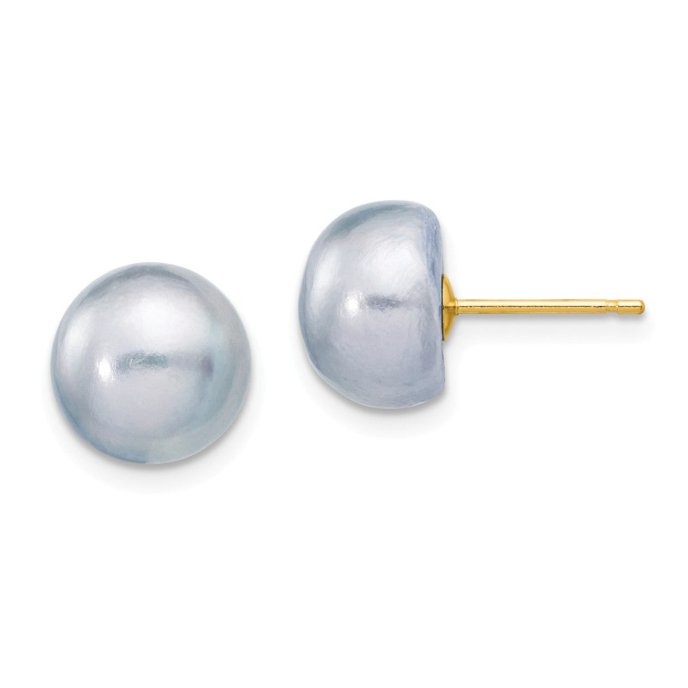 14K 9-10mm Grey Button FW Cultured Pearl Stud Post Earrings Main image