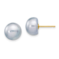 14K 9-10mm Grey Button FW Cultured Pearl Stud Post Earrings