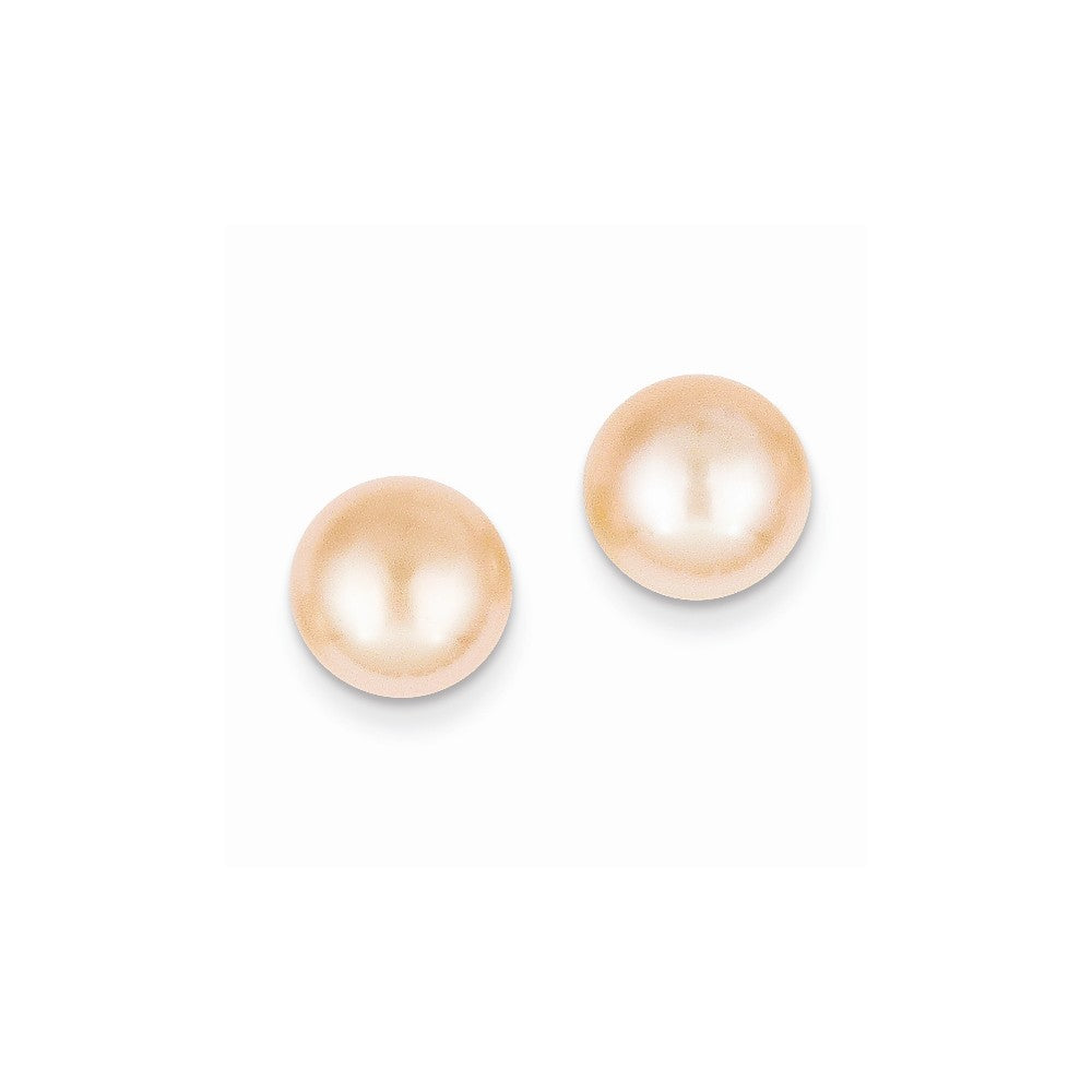 14k 9-10mm Pink Button FW Cultured Pearl Stud Post Earrings Main image