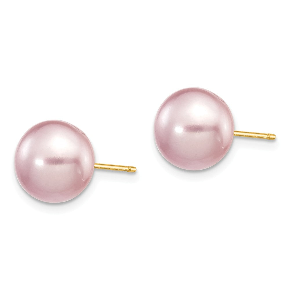 14K 9-10mm Purple Button Freshwater Cultured Pearl Stud Post Earrings Secondary image