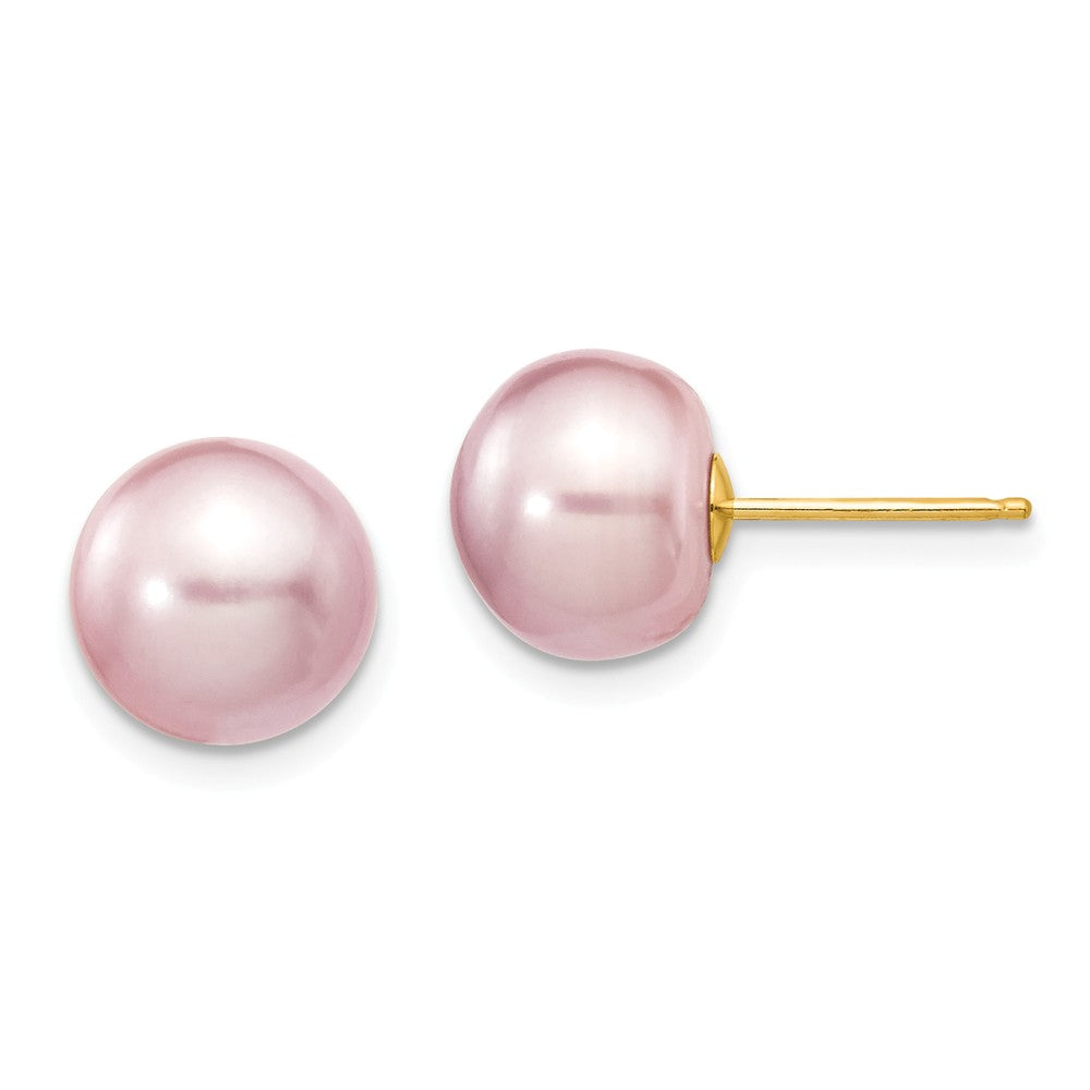 14K 9-10mm Purple Button Freshwater Cultured Pearl Stud Post Earrings Main image