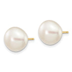14K 9-10mm White Button Freshwater Cultured Pearl Stud Post Earrings