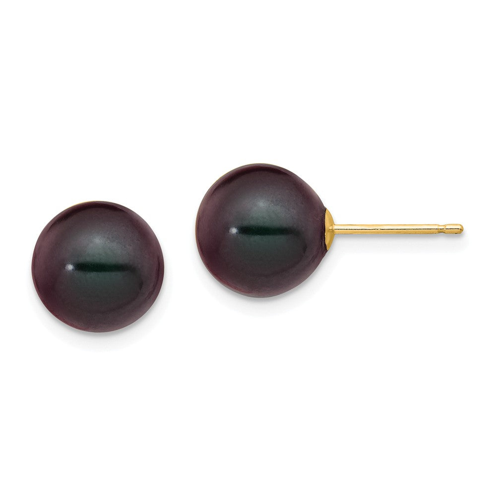 14K 9-10mm Black Round Freshwater Cultured Pearl Stud Post Earrings Main image