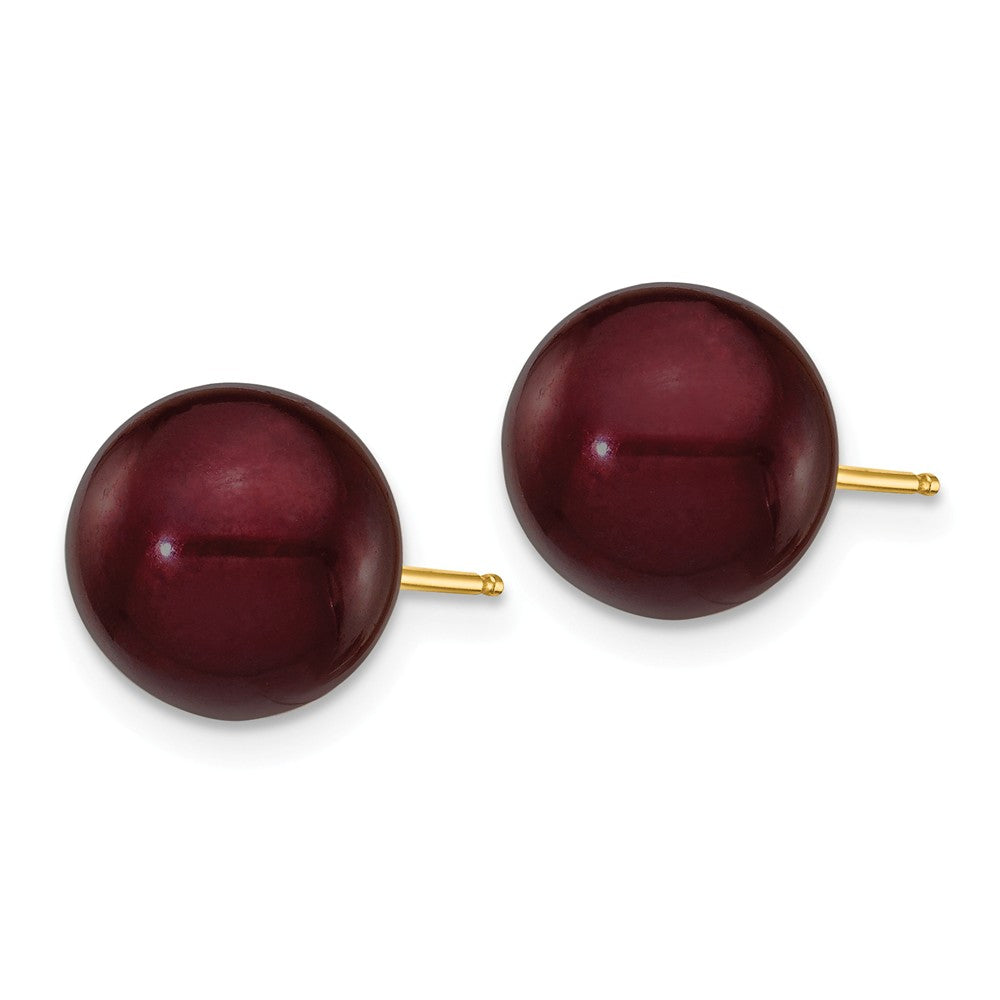 14K 9-10mm Coffee Round Freshwater Cultured Pearl Stud Post Earrings Secondary image