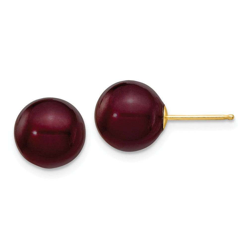 14K 9-10mm Coffee Round Freshwater Cultured Pearl Stud Post Earrings Main image