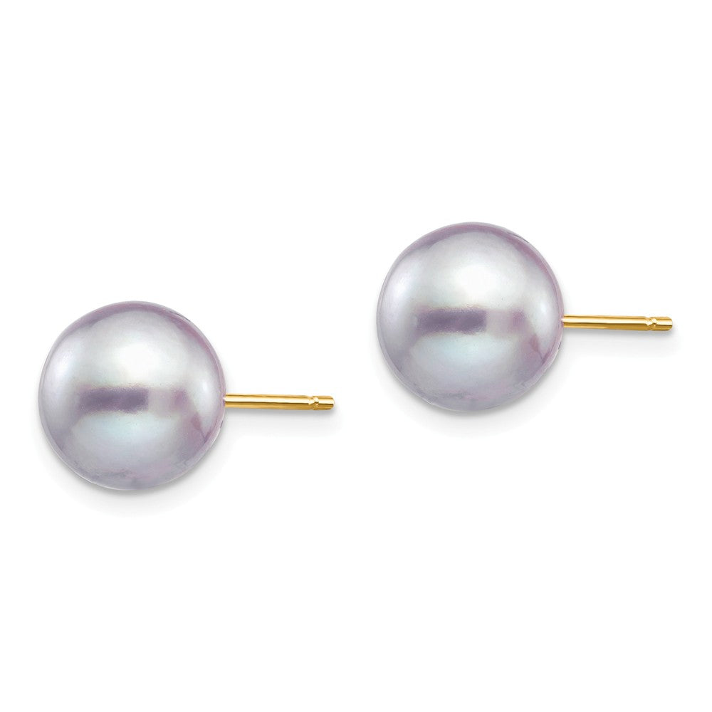 14K 9-10mm Grey Round Freshwater Cultured Pearl Stud Post Earrings Secondary image