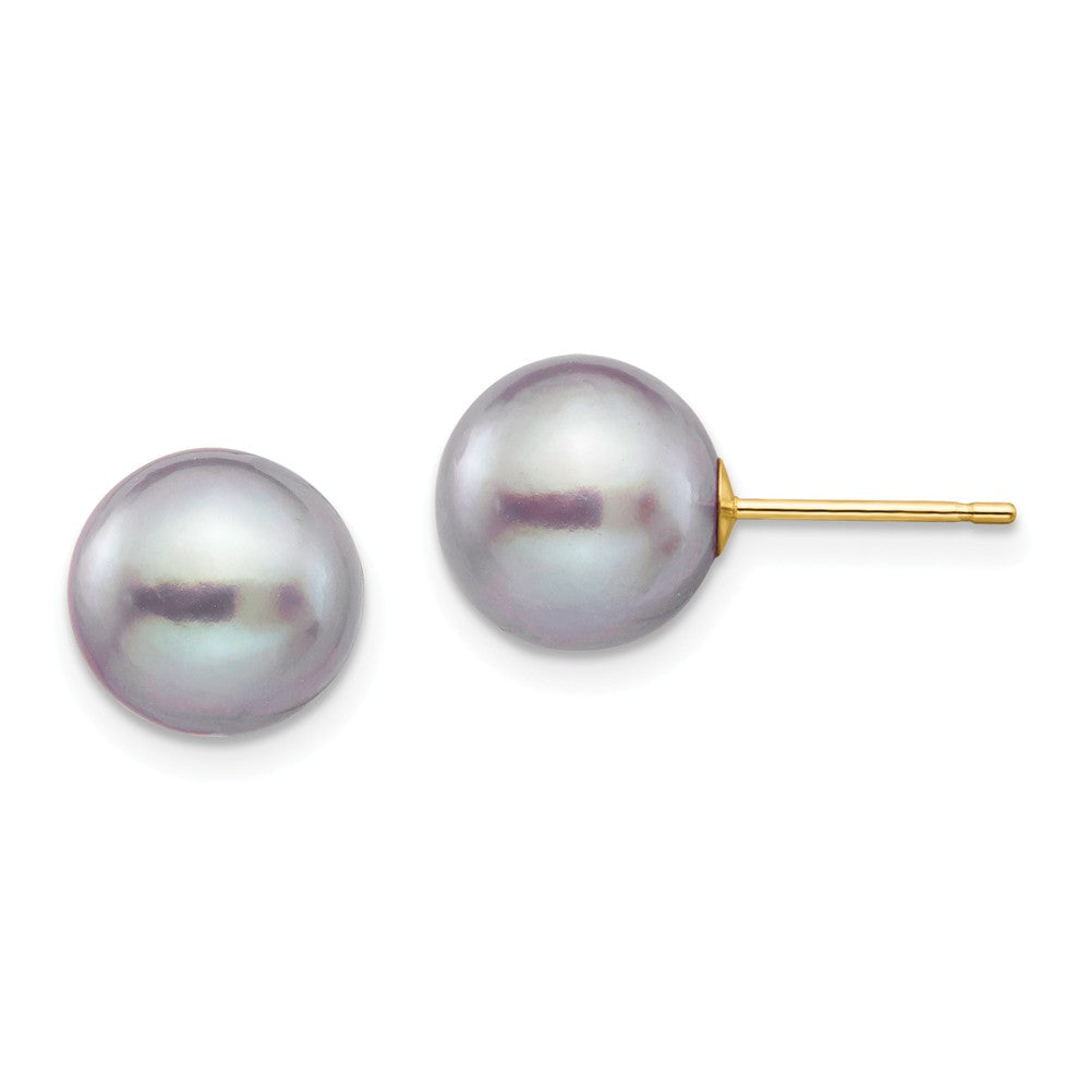 14K 9-10mm Grey Round Freshwater Cultured Pearl Stud Post Earrings Main image