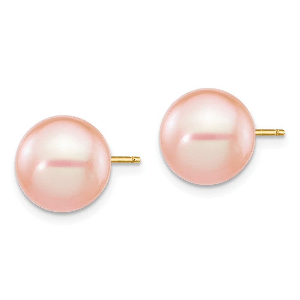 14K 9-10mm Pink Round Freshwater Cultured Pearl Stud Post Earrings Secondary image