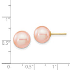 14k 9-10mm Pink Round Freshwater Cultured Pearl Stud Post Earrings