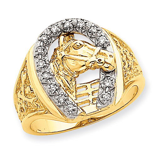 14K Two-Tone Mens Horseshoe with Horse in Center Ring Mounting Main image