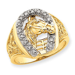 14K Two-Tone Mens Horseshoe with Horse in Center Ring Mounting