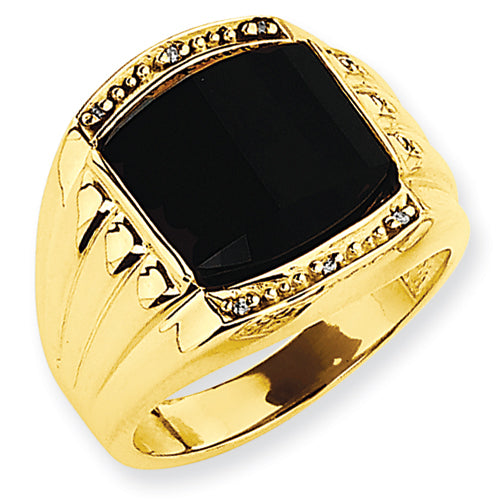 14K Ridged-Sides Mens Diamond and Onyx Ring Mounting Main image