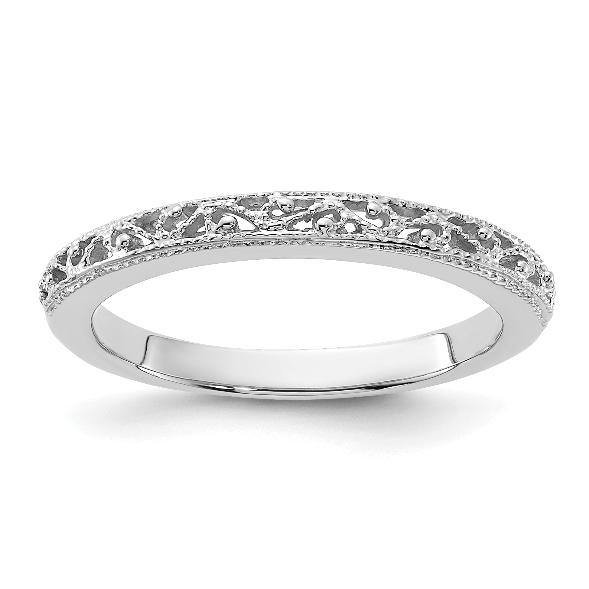 14k White Gold 3mm Filigree Wedding Band Main image