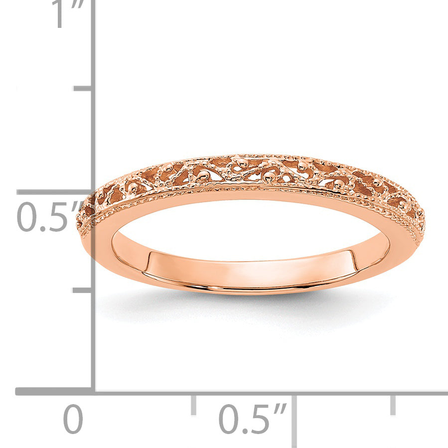 14k Rose Gold 3mm Filigree Wedding Band