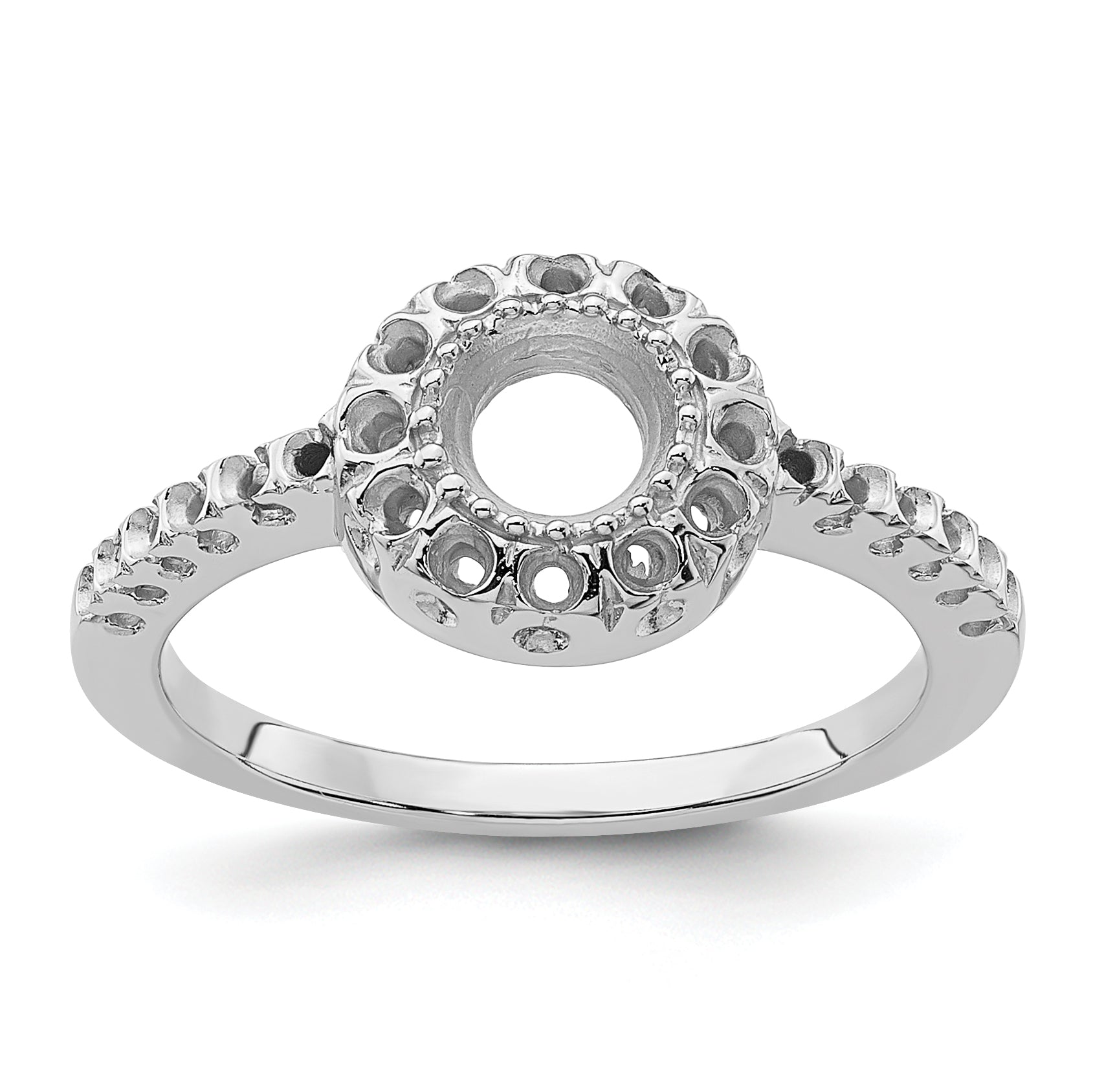 14k White Gold Polished .38ct. Diamond & 5mm Round Gemstone Ring Mounting Main image