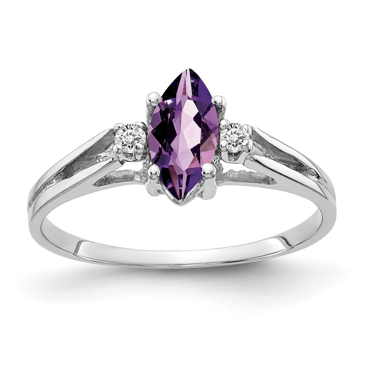 14k White Gold 8x4mm Marquise Amethyst A Diamond ring