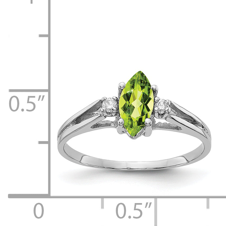 14K White Gold 8x4mm Marquise Peridot A Diamond ring