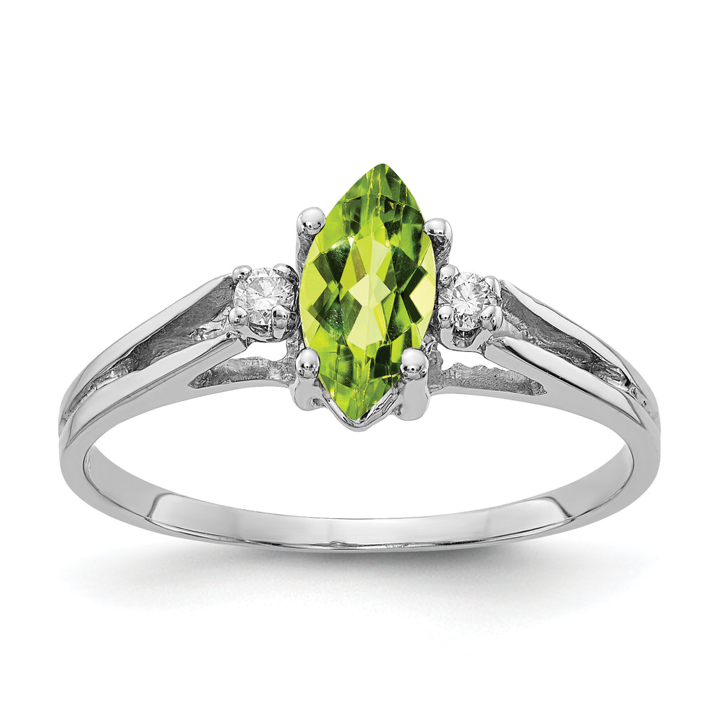 14K White Gold 8x4mm Marquise Peridot AA Diamond ring