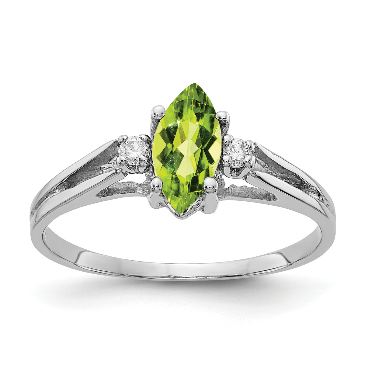 14K White Gold 8x4mm Marquise Peridot VS Diamond ring