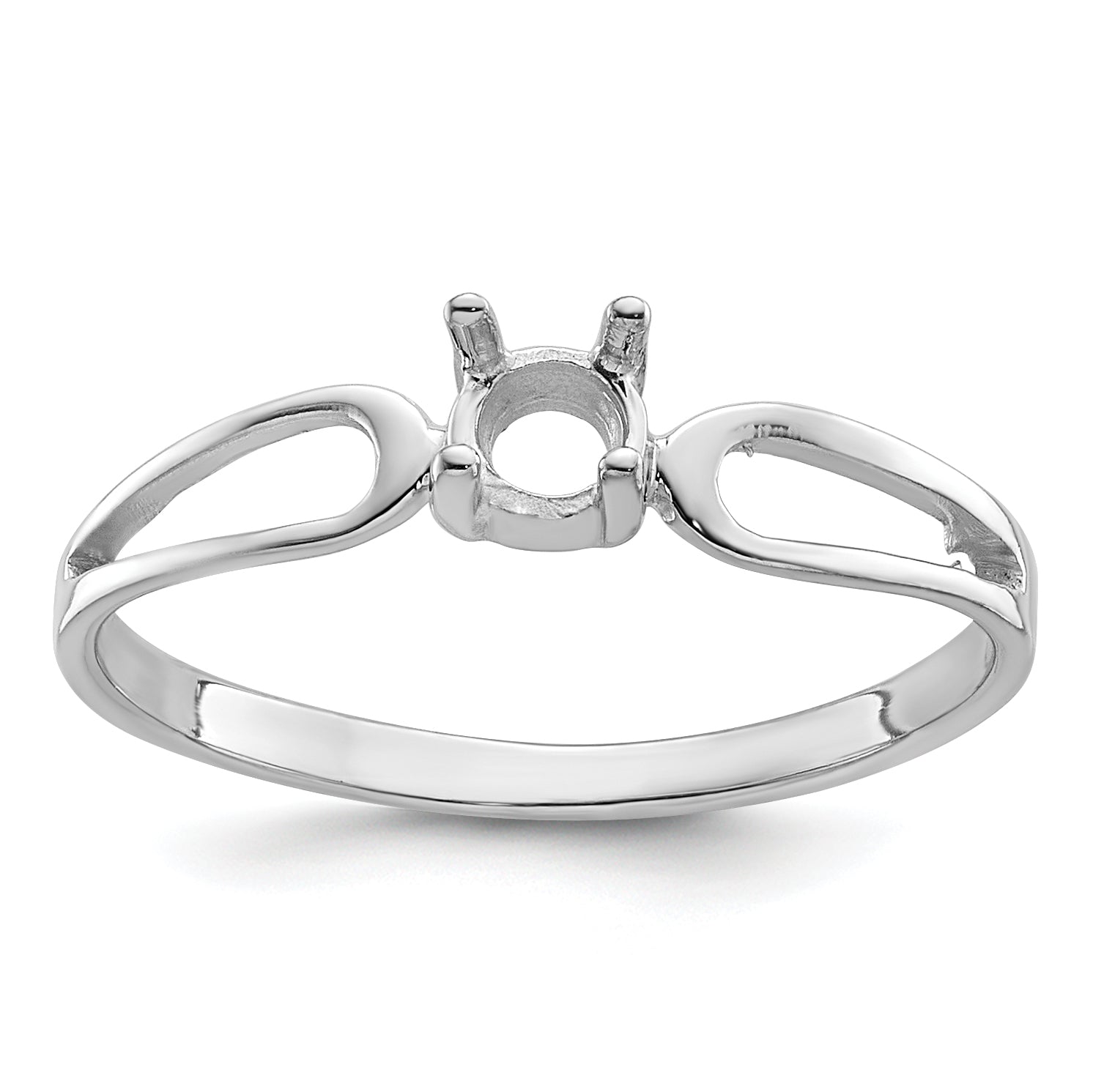 14k White Gold Polished 4mm Round Gemstone Ring Mounting Main image