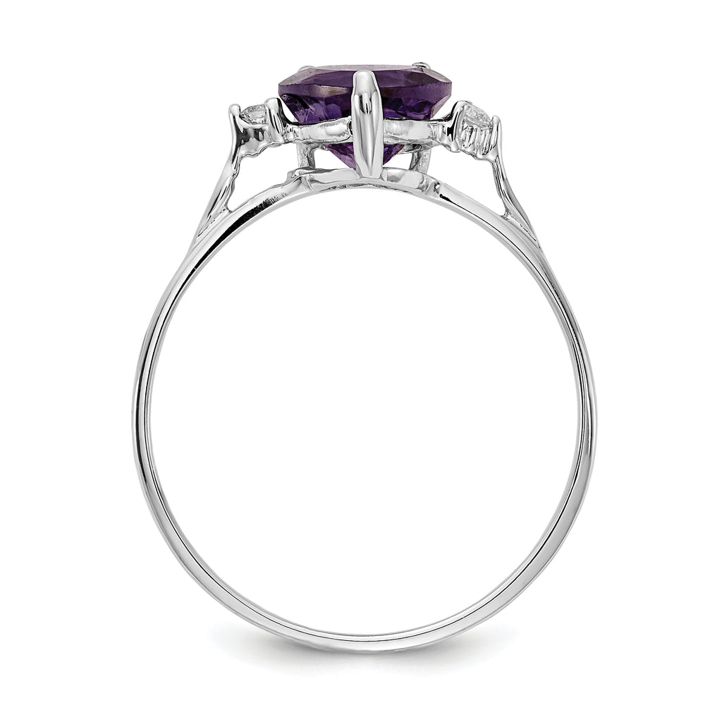 14K White Gold 7mm Heart Amethyst A Diamond ring