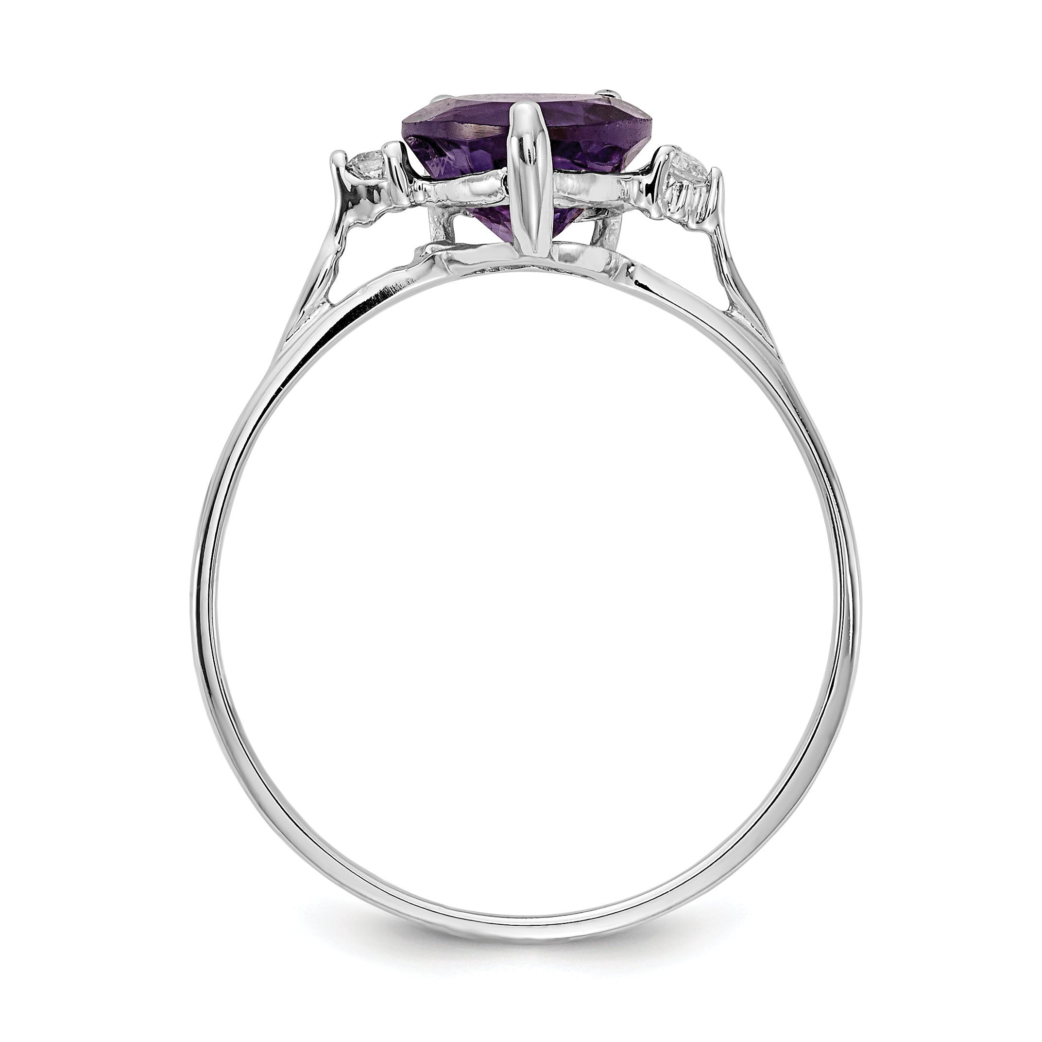 14K White Gold 7mm Heart Amethyst VS Diamond ring Secondary image