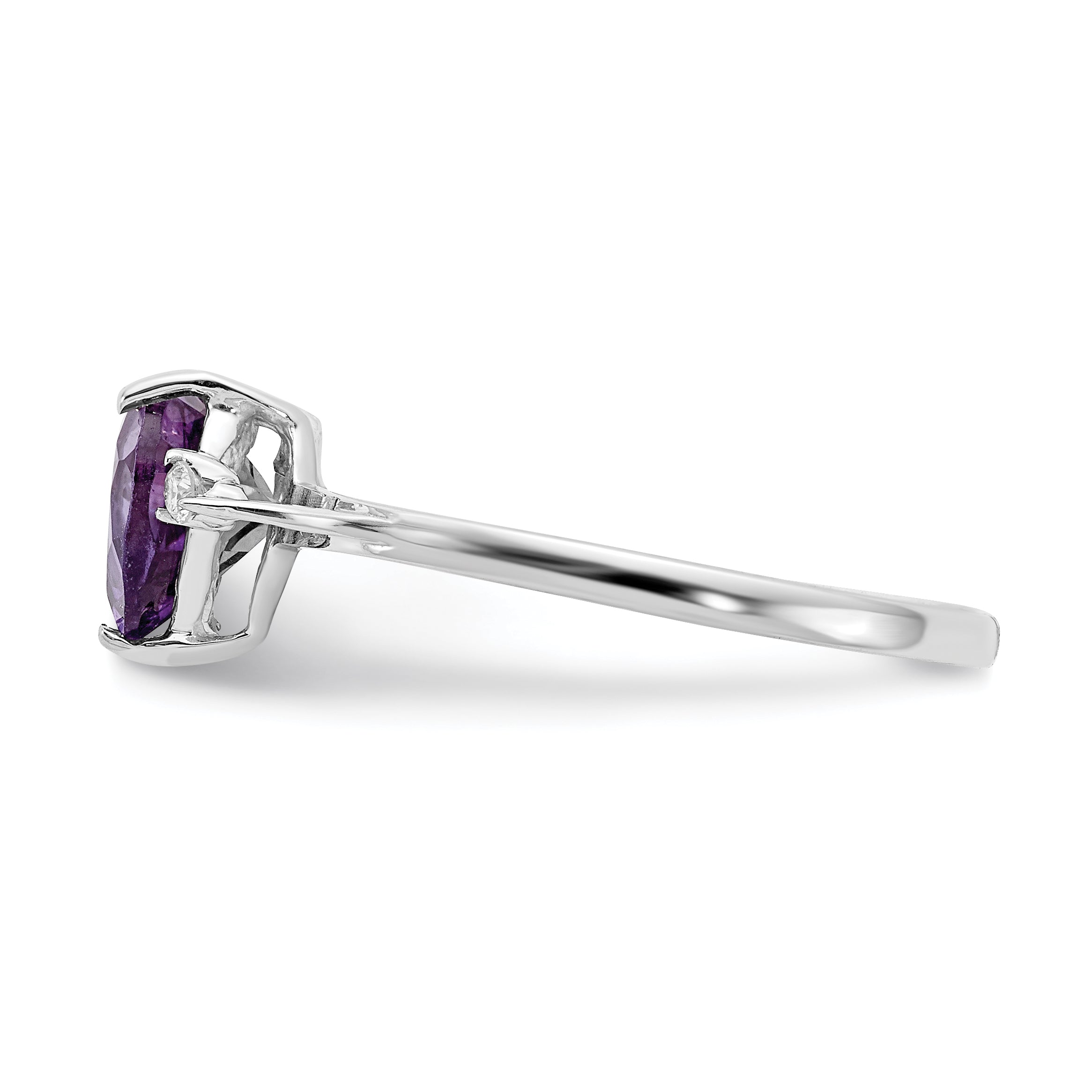 14K White Gold 7mm Heart Amethyst AA Diamond ring