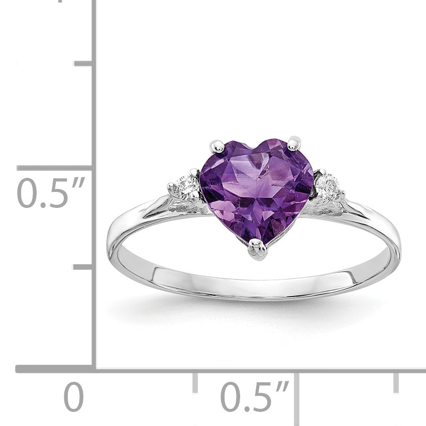 14K White Gold 7mm Heart Amethyst A Diamond ring