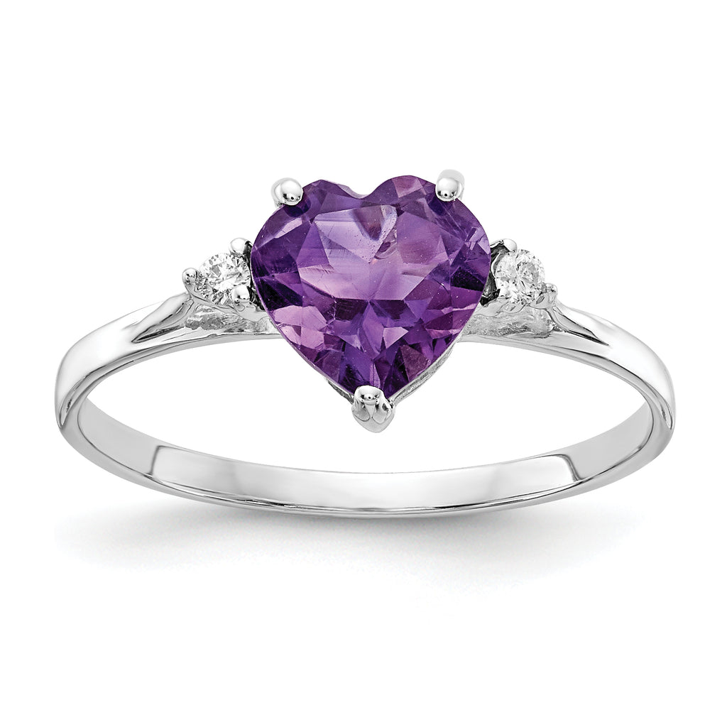 14K White Gold 7mm Heart Amethyst A Diamond ring