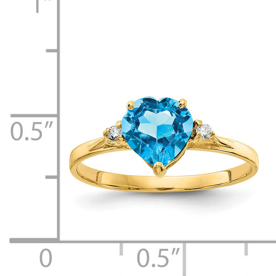 14K 7mm Heart Blue Topaz VS Diamond ring Secondary image
