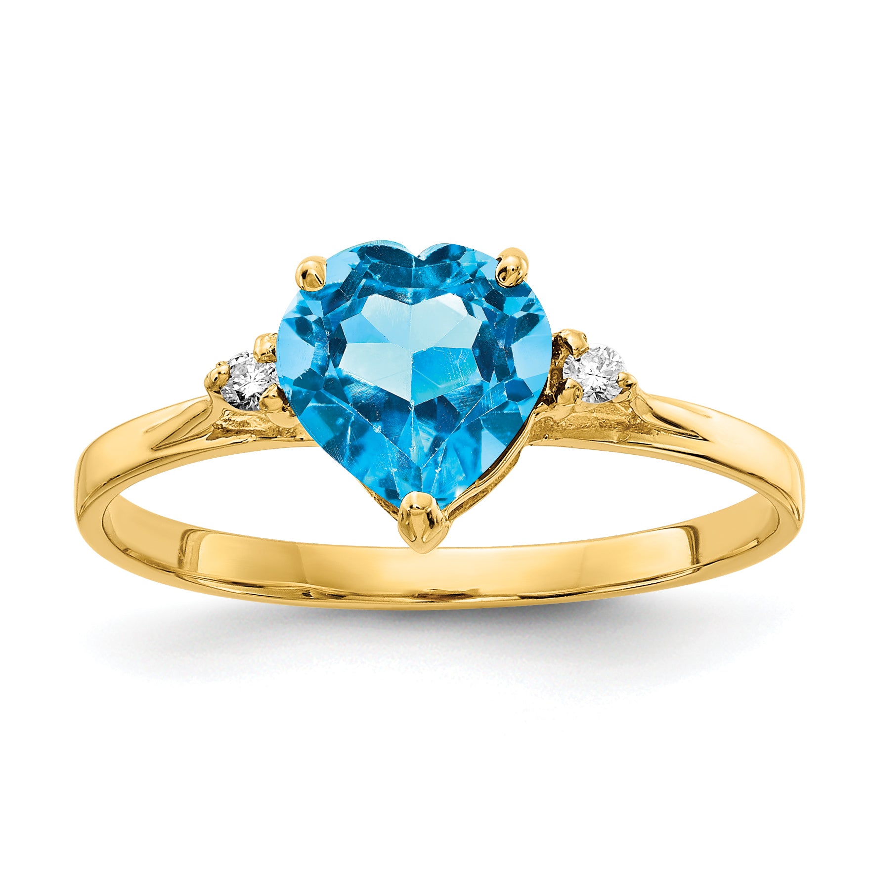 14K 7mm Heart Blue Topaz AA Diamond ring Main image