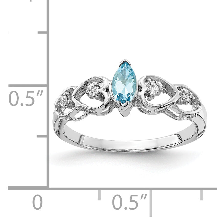 14K White Gold 6x3mm Marquise Blue Topaz AA Diamond ring Secondary image