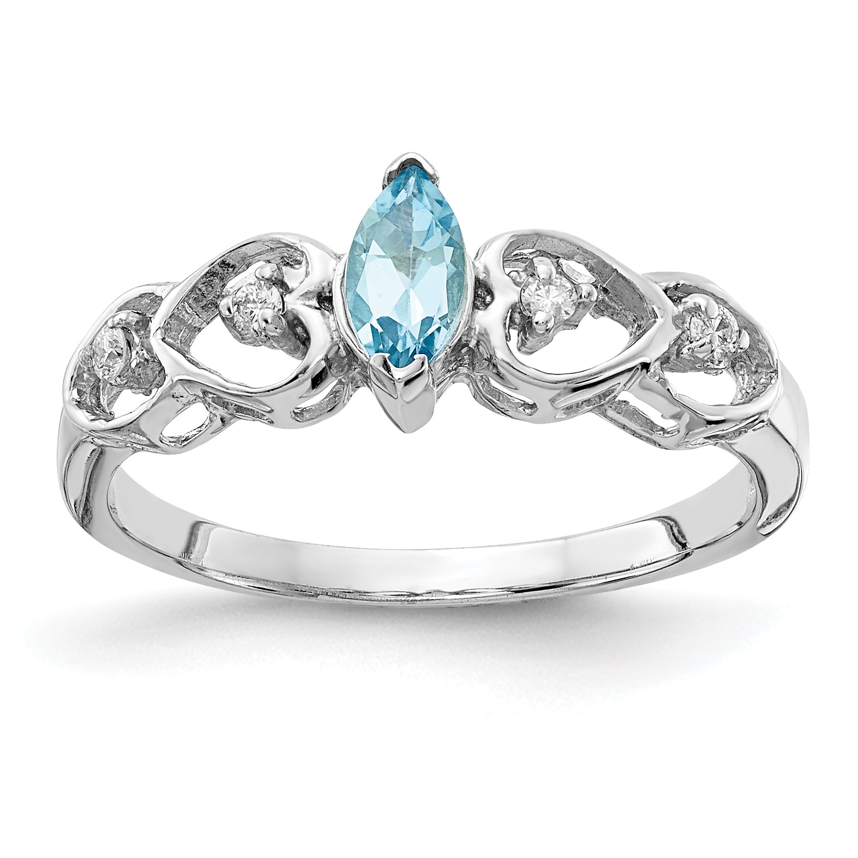 14K White Gold 6x3mm Marquise Blue Topaz AA Diamond ring