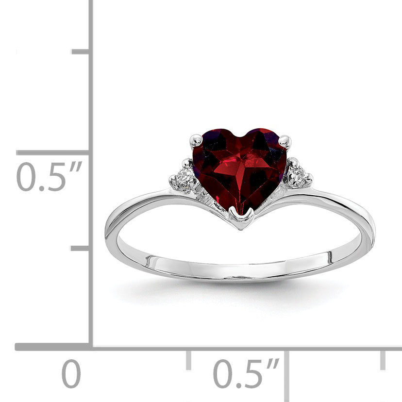 14K White Gold 6mm Heart Garnet VS Diamond ring Secondary image