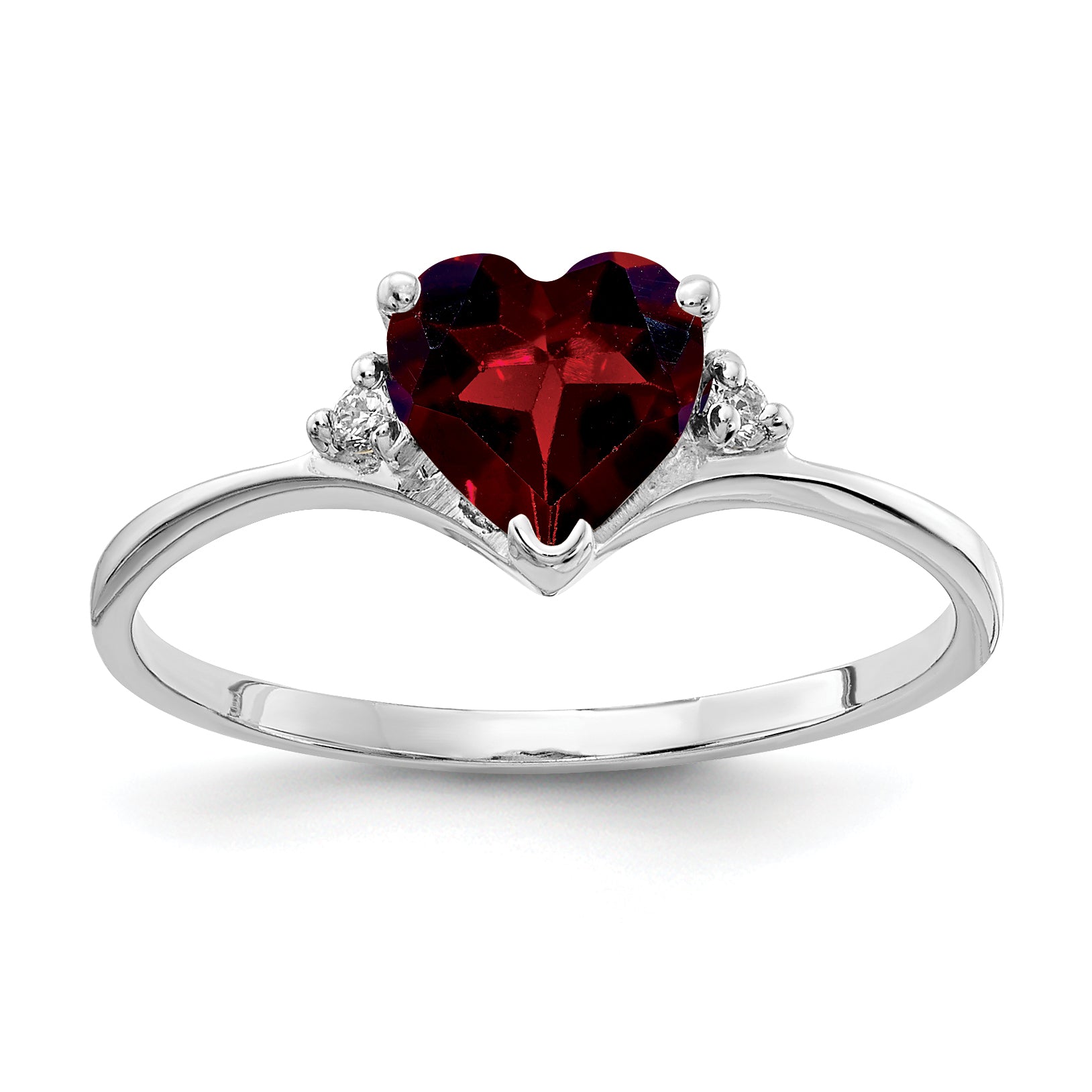 14K White Gold 6mm Heart Garnet VS Diamond ring Main image