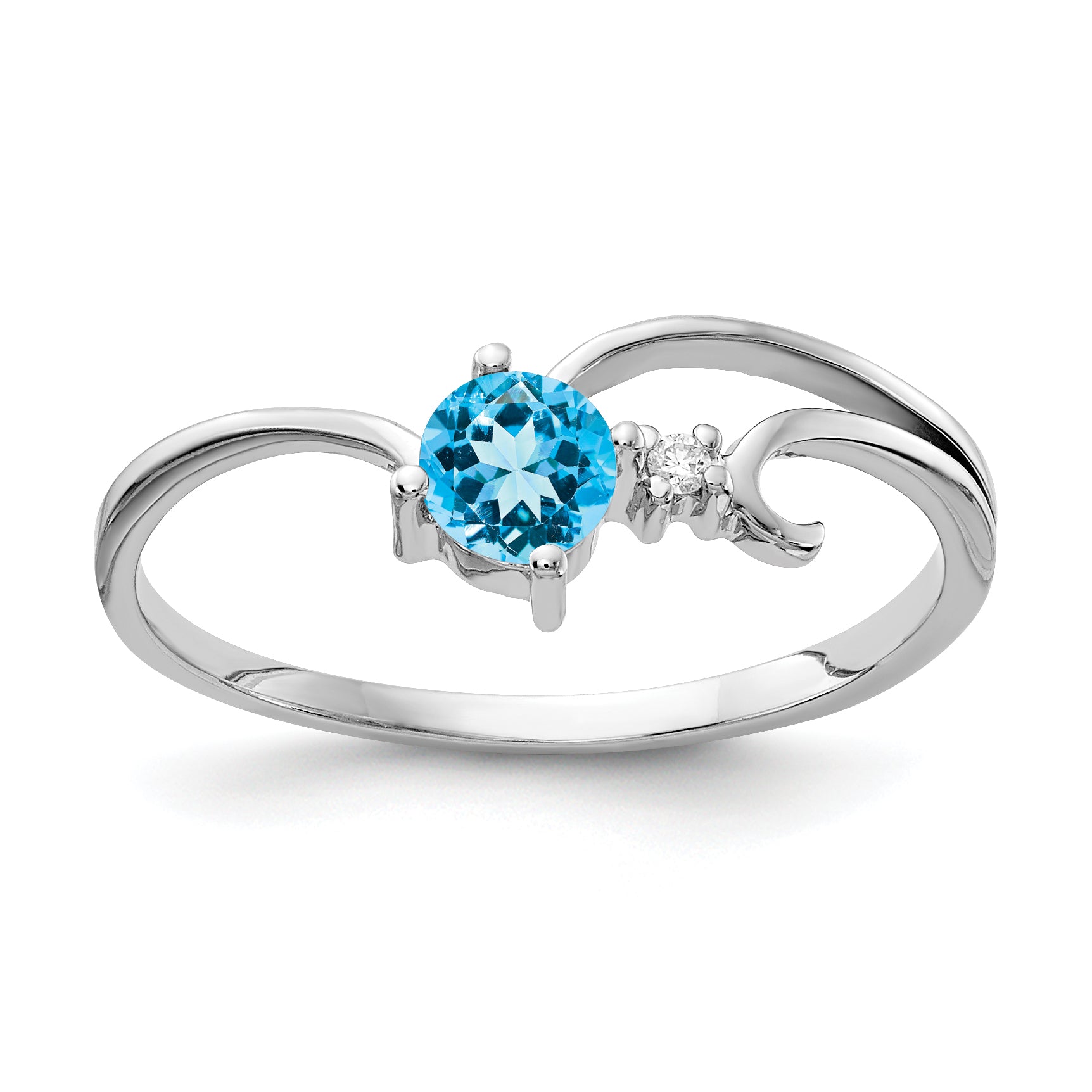 14K White Gold 4mm Blue Topaz VS Diamond ring Main image