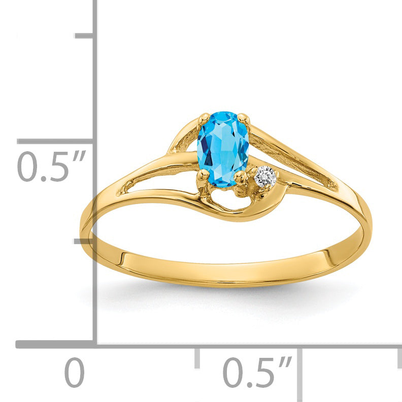 14k 5x3mm Oval Blue Topaz VS Diamond ring Secondary image