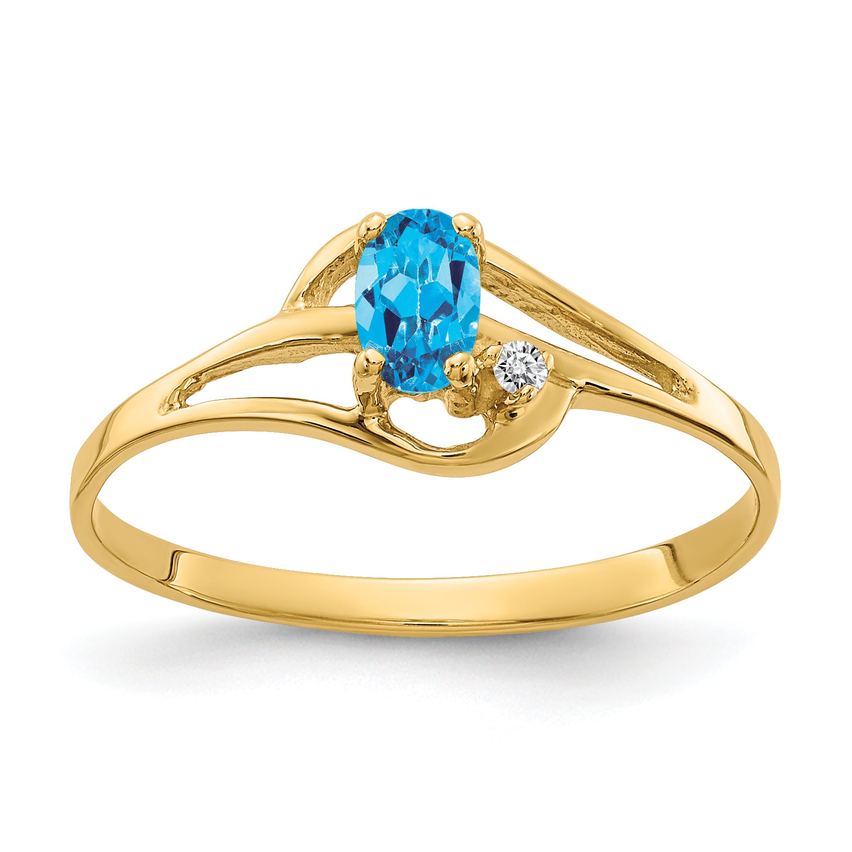 14k 5x3mm Oval Blue Topaz VS Diamond ring Main image