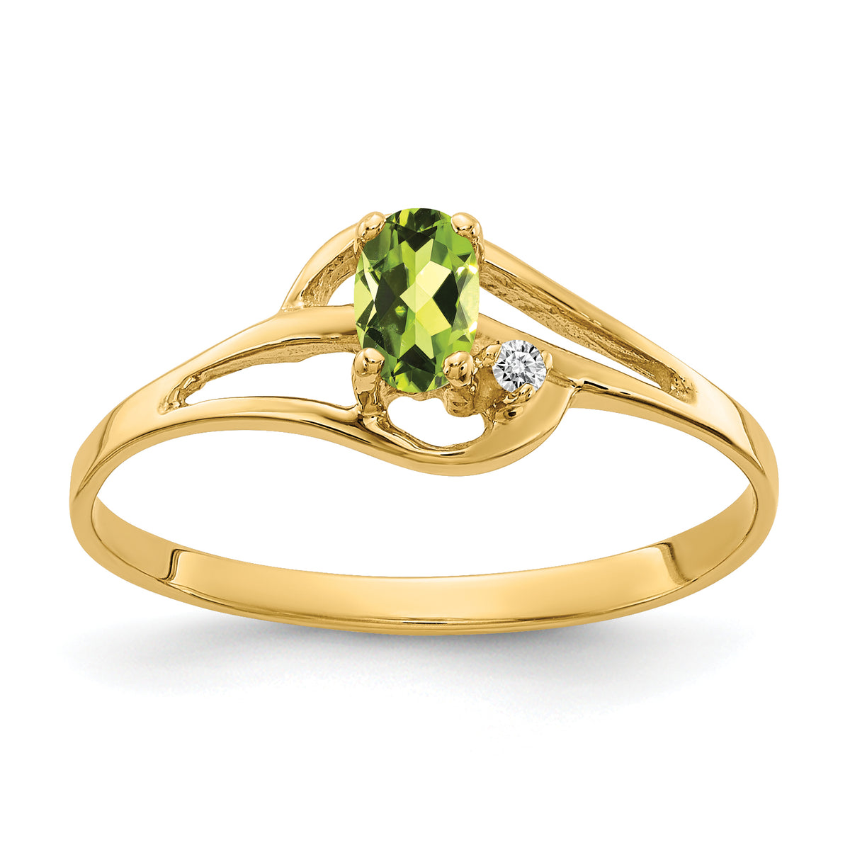 14K 5x3mm Oval Peridot A Diamond ring