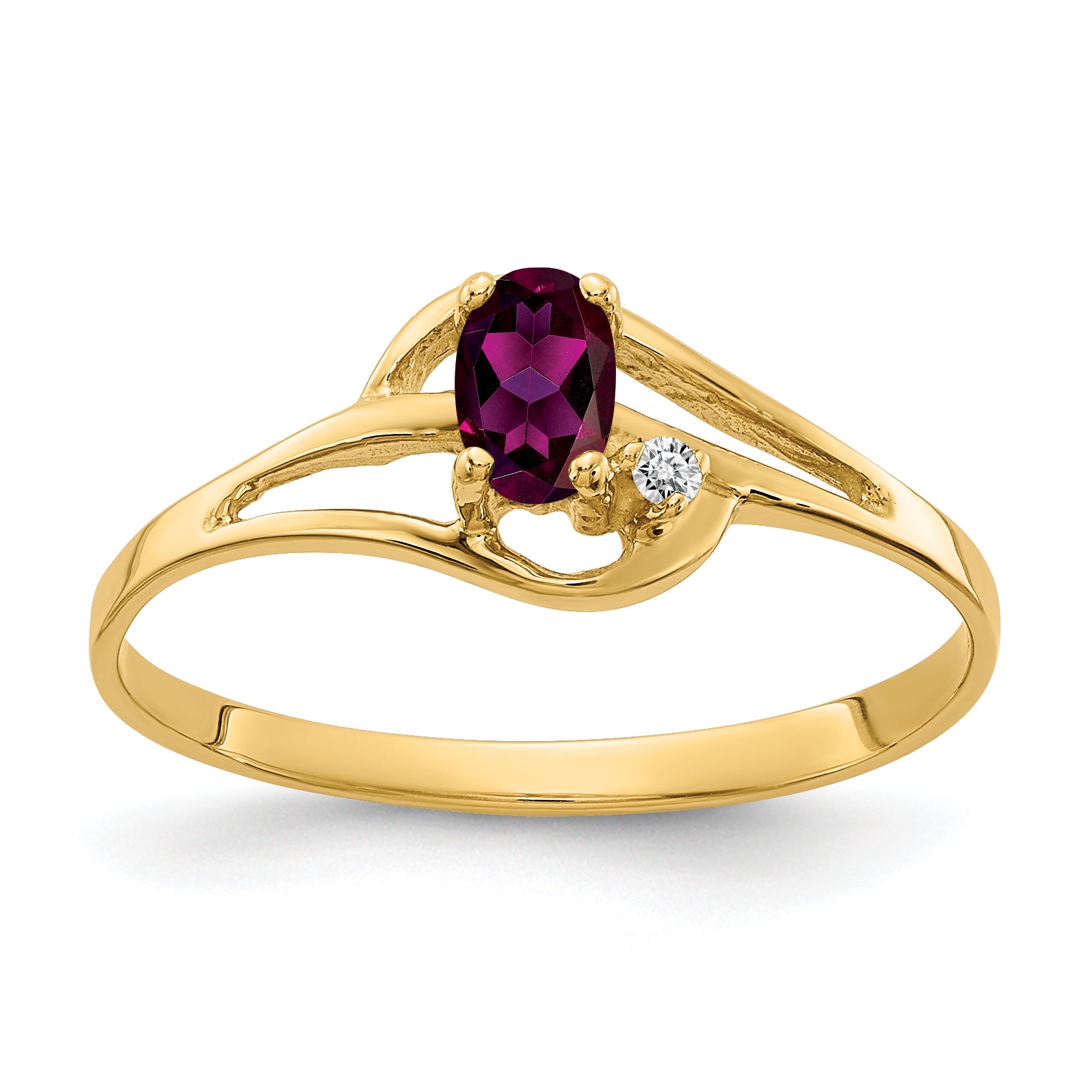 14K 5x3mm Oval Rhodolite Garnet AA Diamond ring Main image