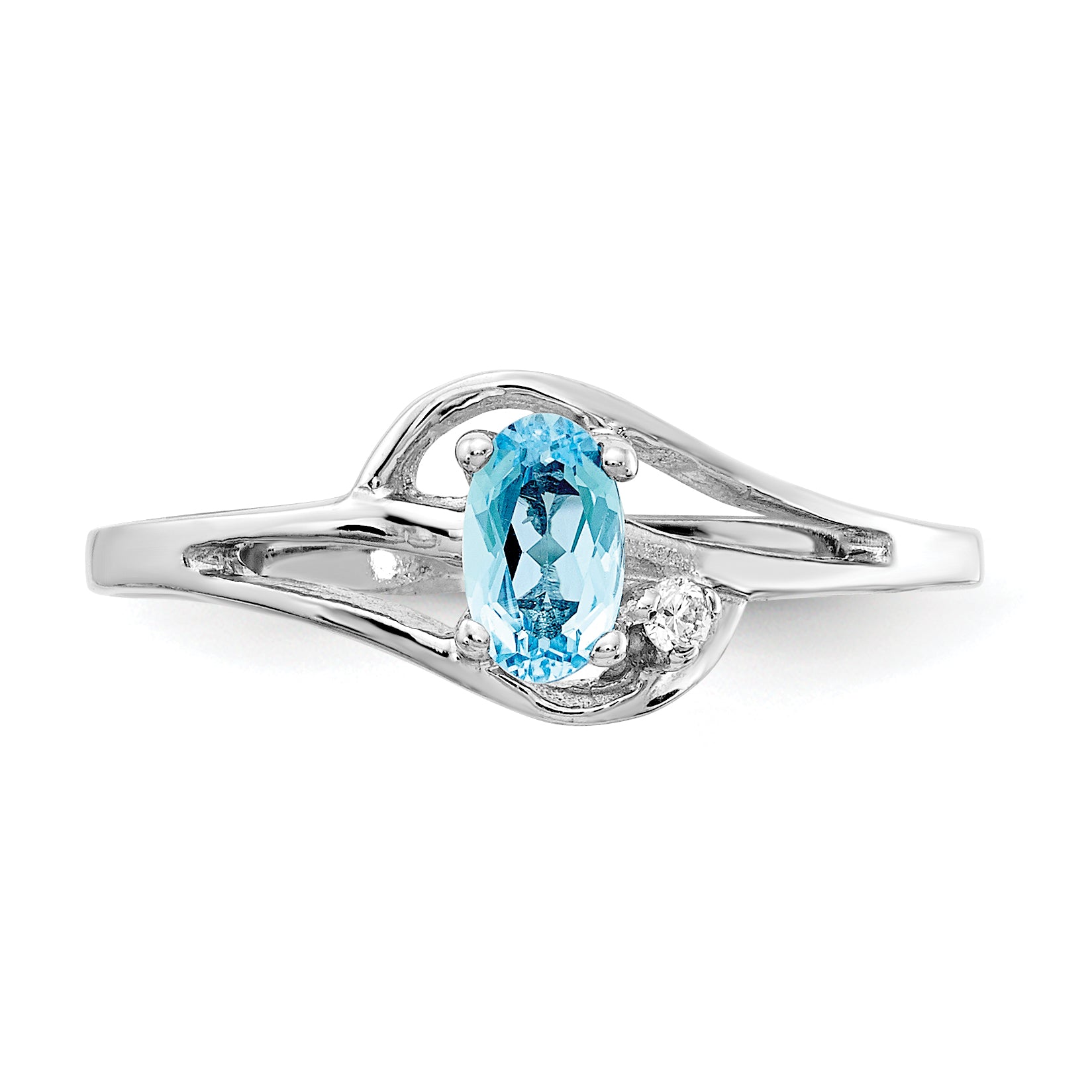 14K White Gold Blue Topaz Diamond Ring