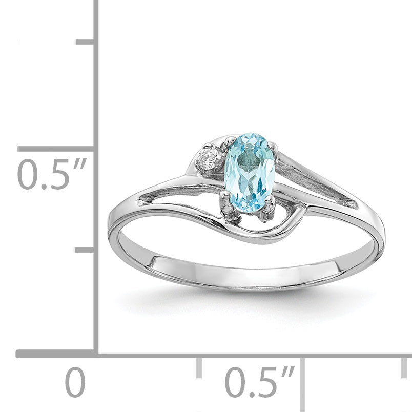 14K White Gold Blue Topaz Diamond Ring