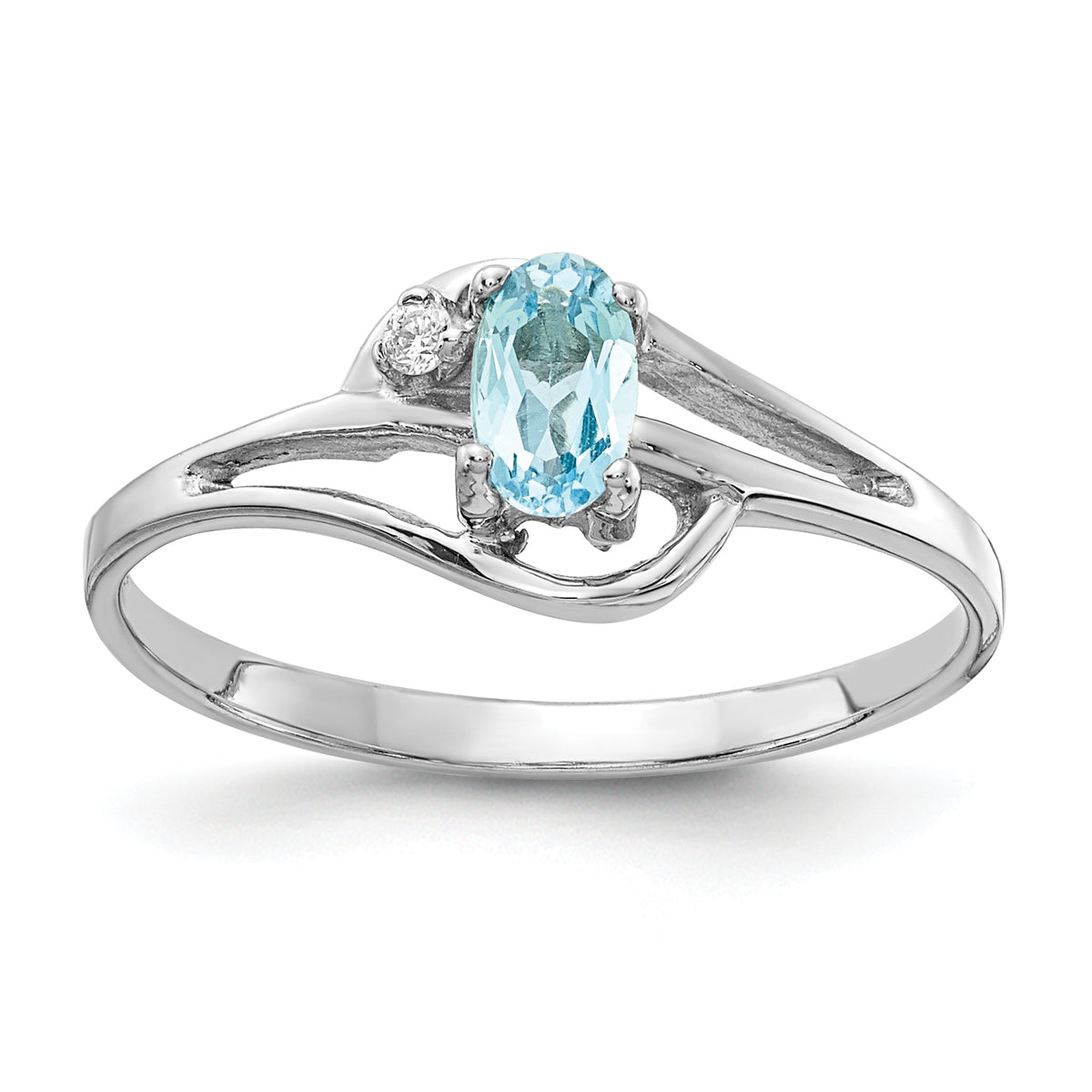 14K White Gold Blue Topaz Diamond Ring