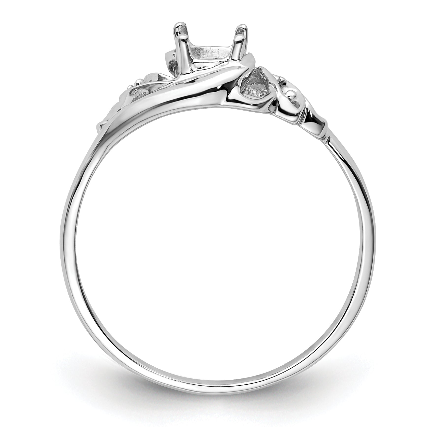 14k White Gold Polished .02ct. Diamond & 6x4 Oval Gemstone Ring Mounting Secondary image