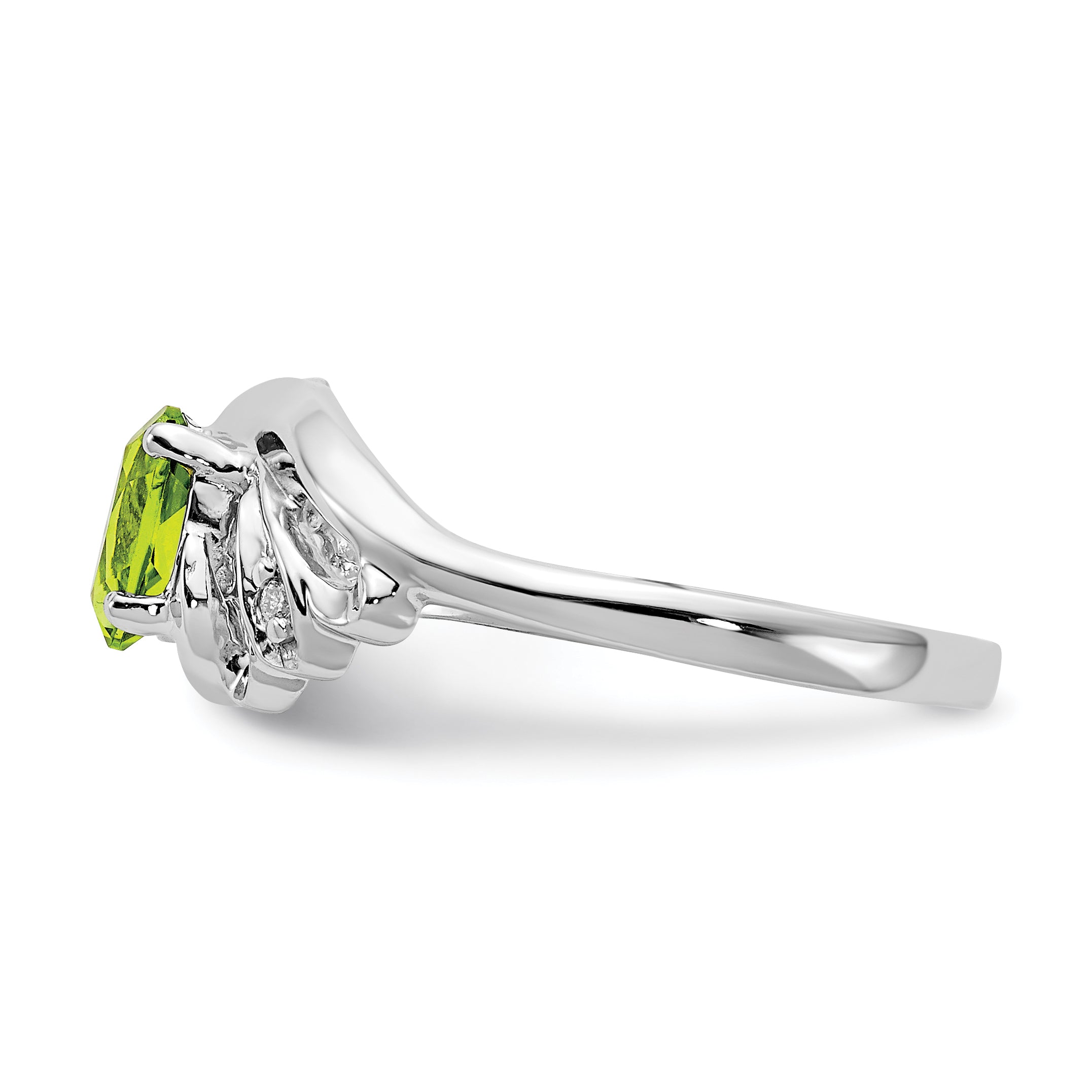 14K White Gold 6x4mm Oval Peridot AA Diamond ring